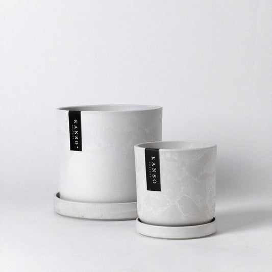 Kanso Designs 4” Pot & Saucer White Stone